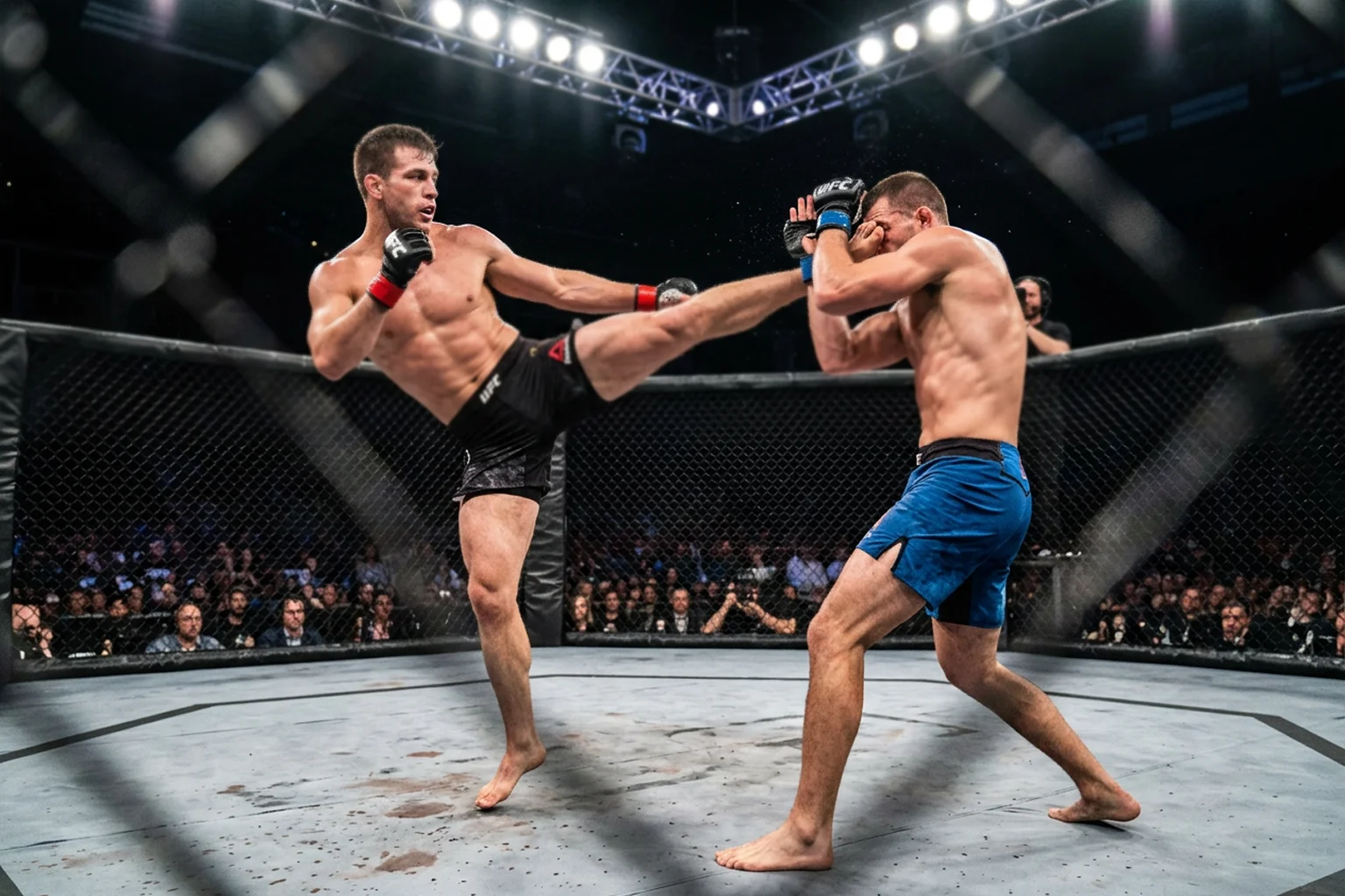 Octágono de la UFC durante un combate de artes marciales mixtas