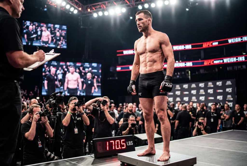 Luchador de UFC en el pesaje oficial antes de un combate