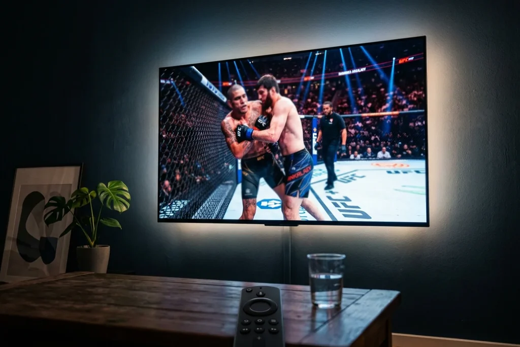 Televisor mostrando una pelea de UFC en directo desde España en 2026