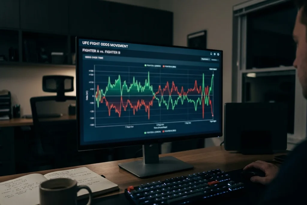 Gráfico de línea mostrando la evolución de cuotas de una pelea de UFC en una pantalla