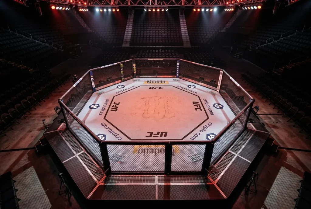 Octágono de UFC visto desde arriba mostrando el tamaño de la jaula
